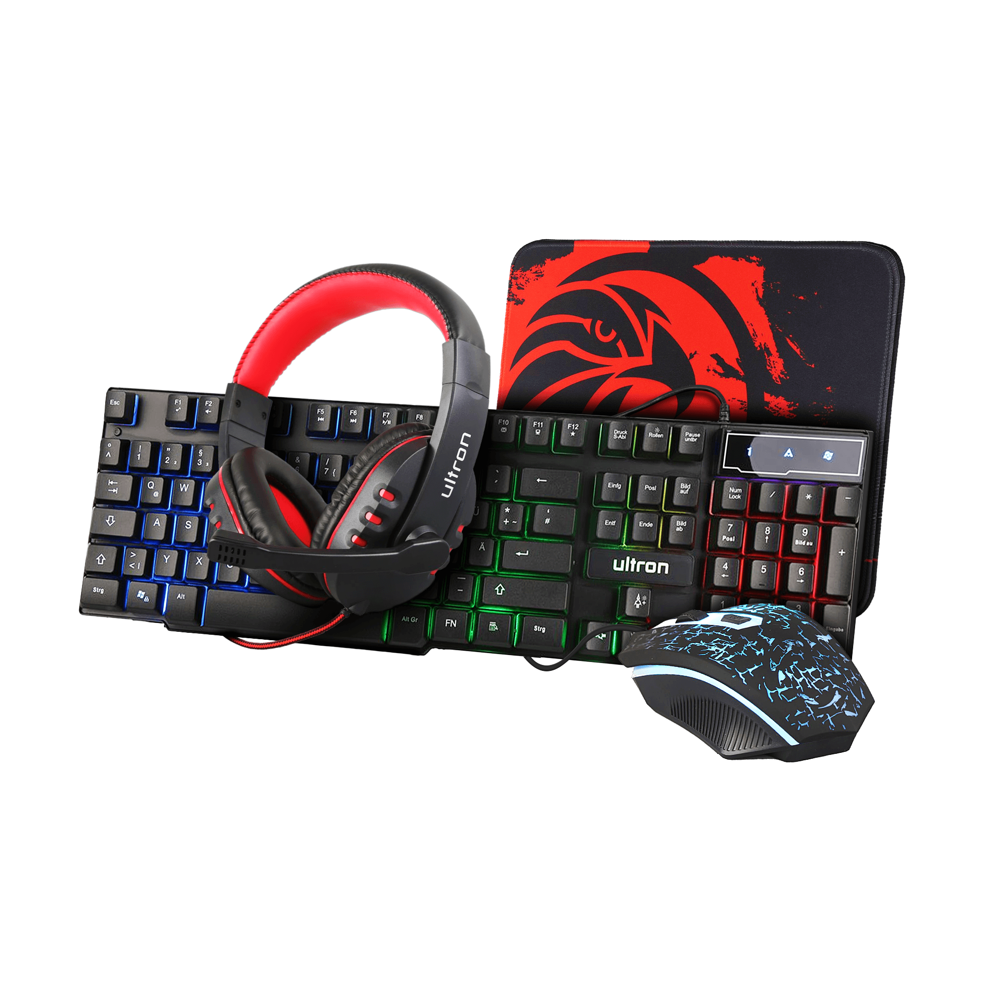 HAWK - Set aus Tastatur, Maus, Headset und Mauspad