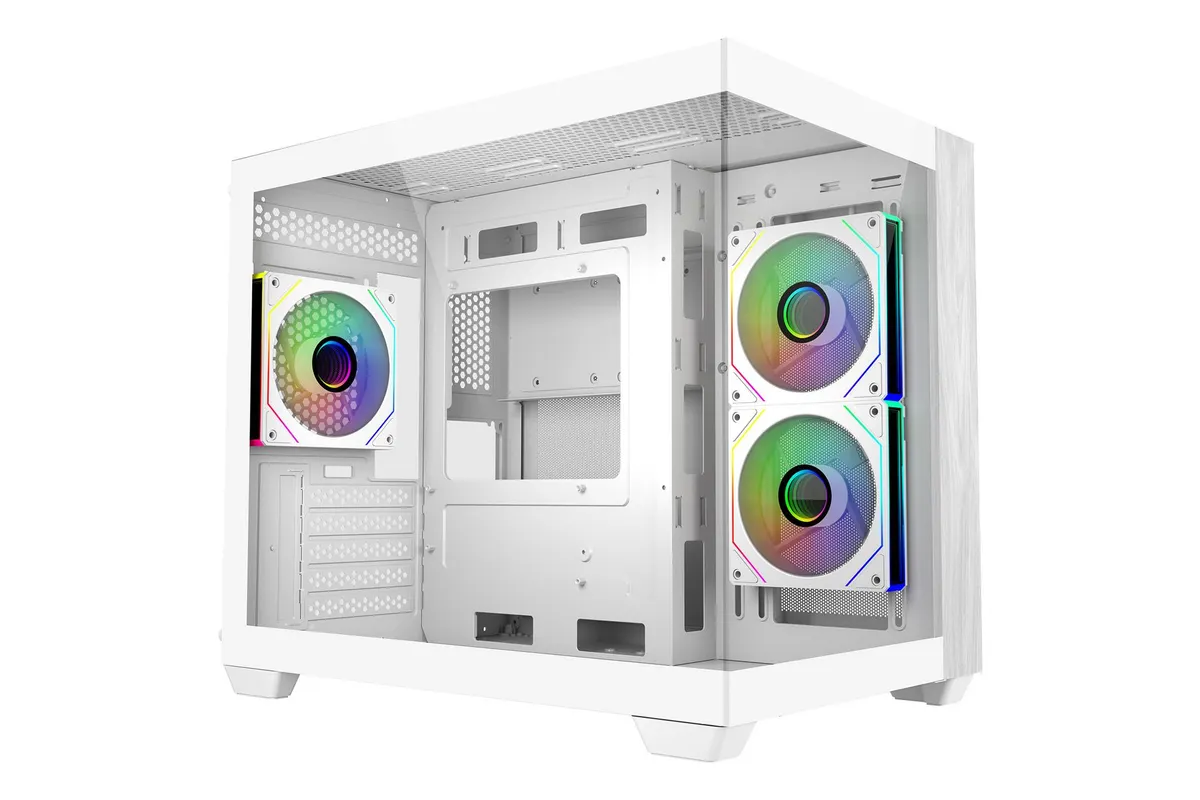Elite 481 White | mATX Panorama-Gehäuse | 3× 120 mm ARGB PWM | Holz & Tempered Glass | USB-C 20 Gbit/s